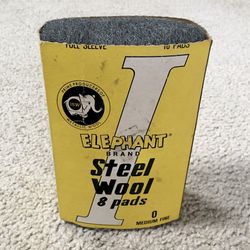Vintage ELEPHANT BRAND Steel Wool Box With 8 Pads - 0 Medium Fine - COMPLETE!!