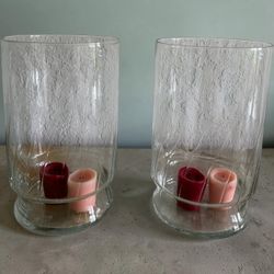 Large Glass Hurricane Vases– Set of 2