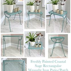 Freshly Painted Coastal Sage Rectangular Wrought Iron Patio/Porch Table