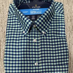 New With Tags XL Stafford Cool Max Long Sleeve Green Blue Shirt Men's