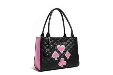 Lux de ville Black and Winkle Pink Sparkle Lucky Me Tote NEW no charm