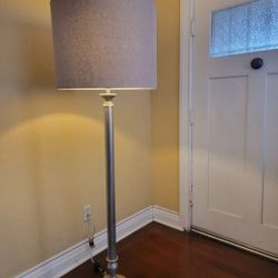 Gray & Silver Fabric Shade Fancy Floor Lamp