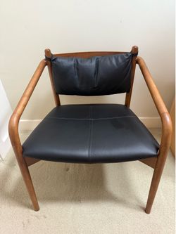 2 Leather Chairs by Article - walnut wood/black leather EXCELLENT