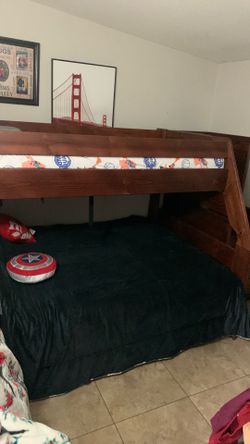 Wood bunk beds with stair dresser