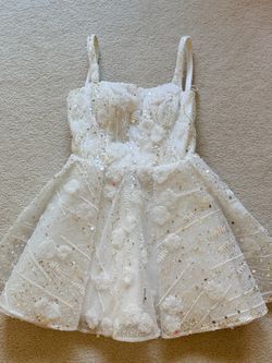White 3D floral appliqué sequin A-line mini dres