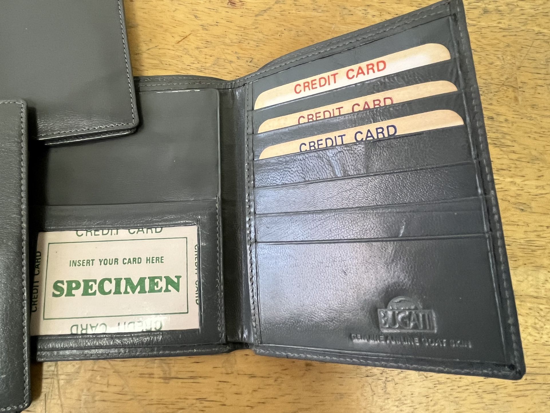 3 Vintage Bugatti Leather Wallets. Grey Goat Leather.