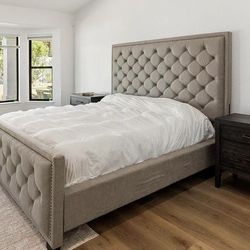 Cal King Bed With Mattress And Adjustable Mattress Box With 2 Night Stands, Chest Drawer And Rug