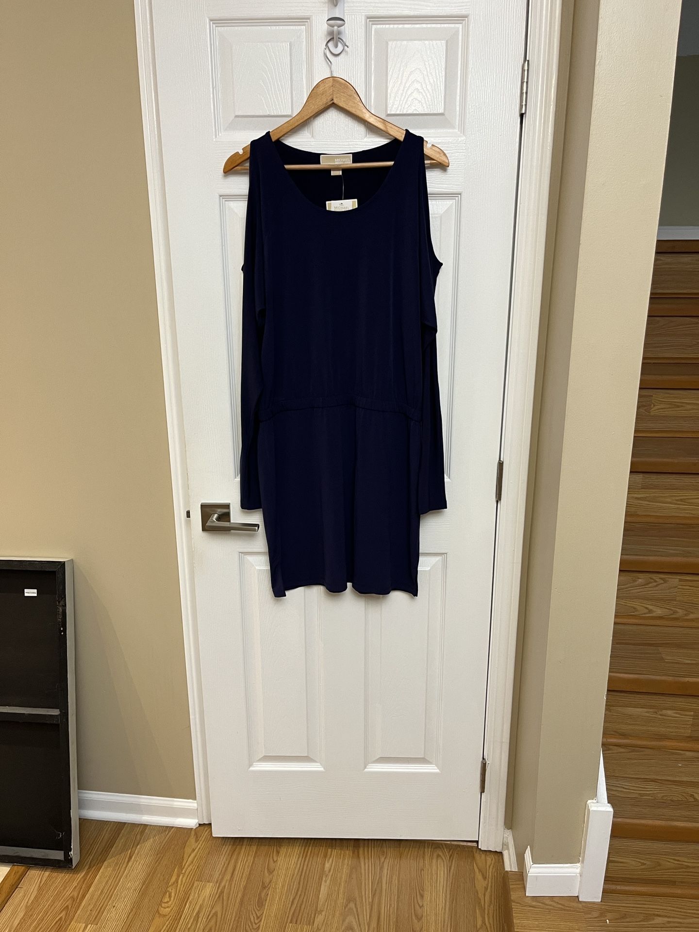 Michael Kors Dark Blue/purple Open Shoulders Long Sleeve Dress. Size L. New.