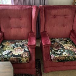 Two (2) Vintage Accent Red & Floral Chairs 