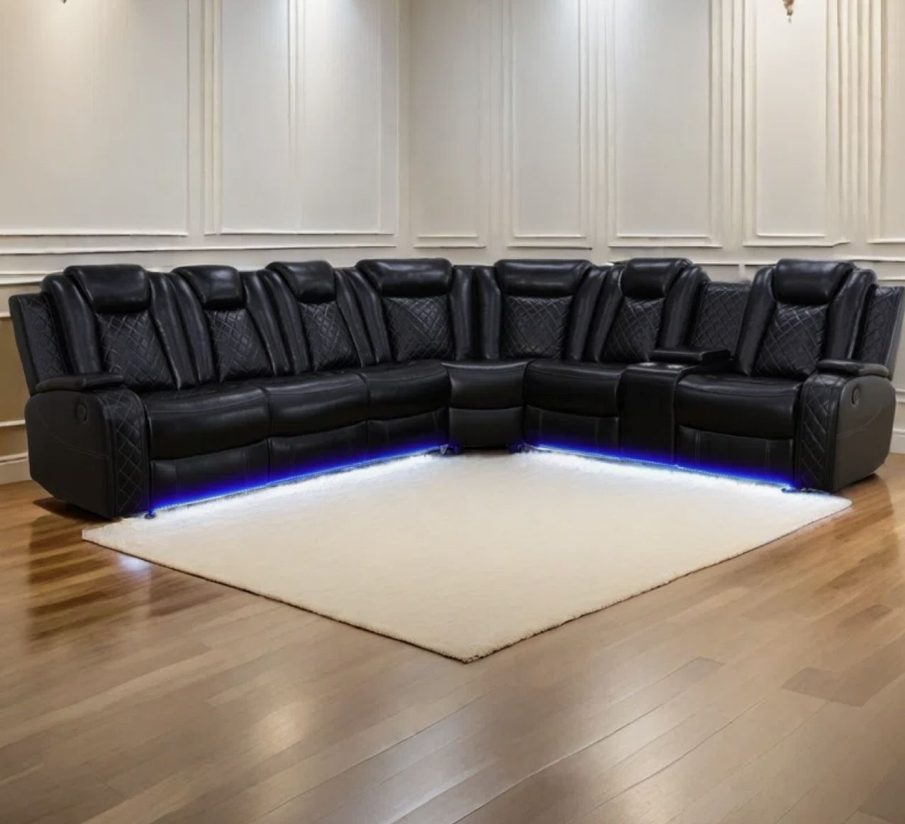 Power Electric Black Leather Sectional Couch