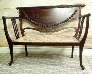 Antique Wooden Settee / Loveseat with Floral Design - Delivered
