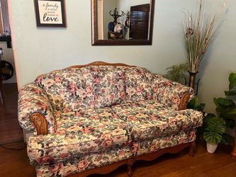 Floral Loveseat with Wood Frame