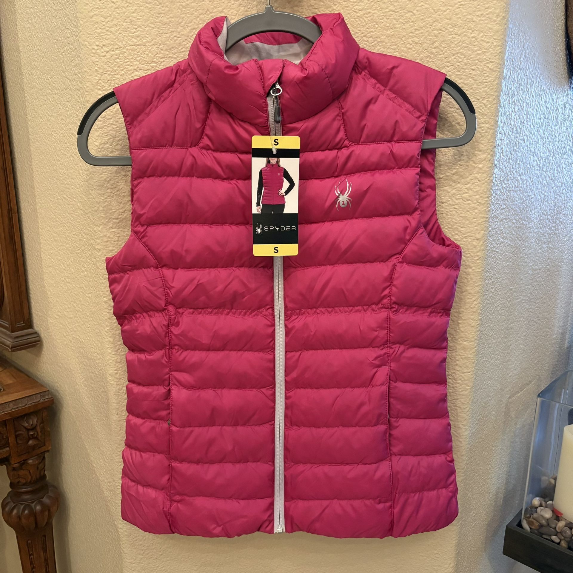 NWT~SPYDER Women Pink Puffer Duck Feather Down Zipped Vest Size Small