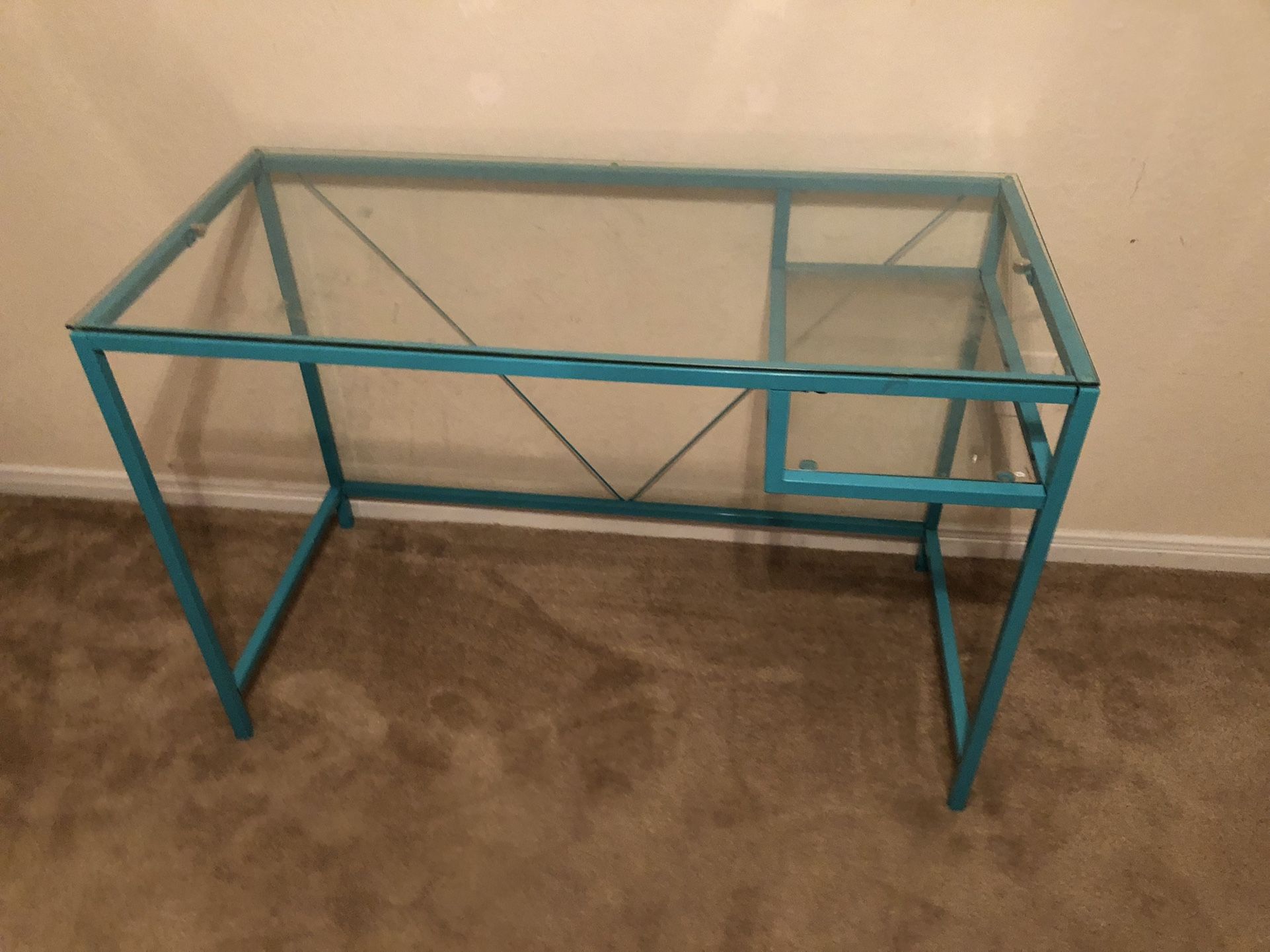 Glass Desk Small Teal Color