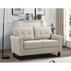 Villeda 57 in. Square Arm Polyester Rectangle Loveseat Sofa in Beige