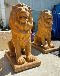 Pair Of Cement LION Statues- Good Condition