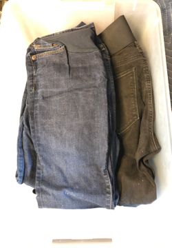 Bin of maternity clothes