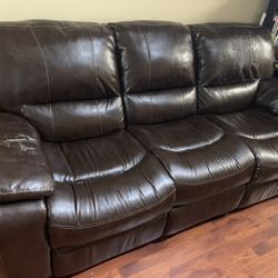 Leather Sofa 3 Seats Recliner