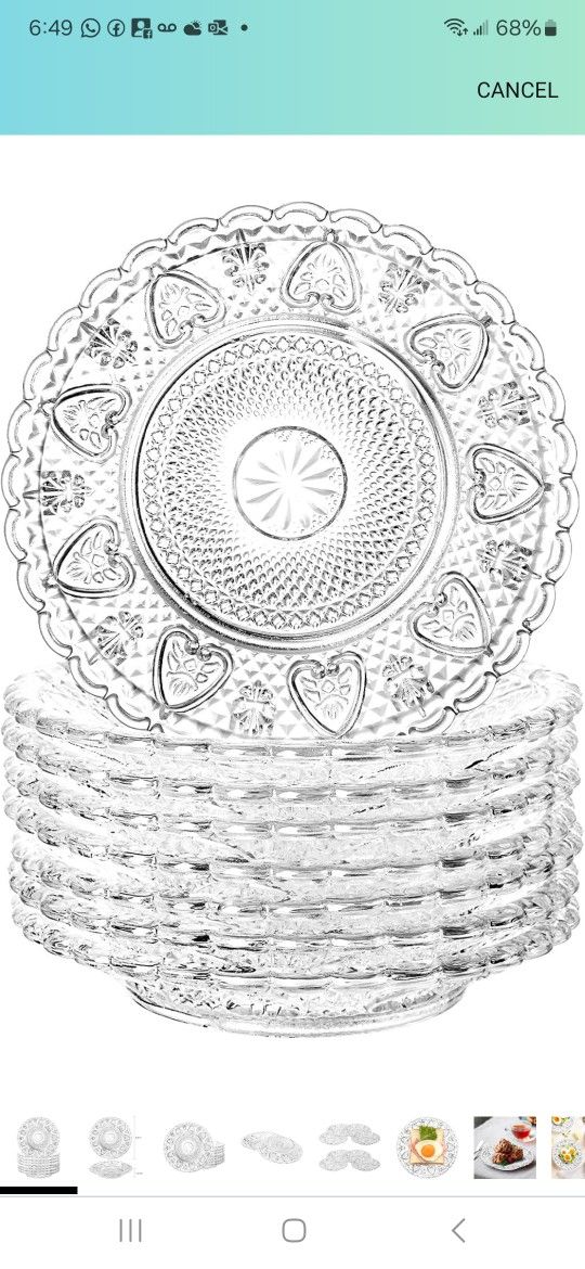 Fasmov 8 Pack 8 Inch Glass Salad Plates, Snack Fruit Dessert Bread Dish Plate with Beautiful Carved Pattern, Wedding and Party Plates, BPA Free, Dishw
