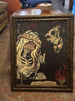 Night Gallery; Vintage ‘Death Vows’ Textured Print in Leopard Print Frame: