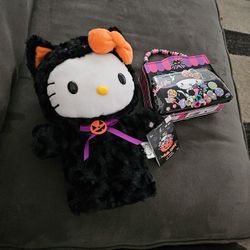 Hello Kitty Side Stepper Halloween Black Cat Tin Purse Bundle
