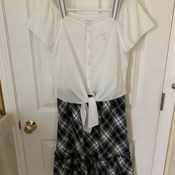 Kinloch anderson dress White Top Black/White Plaid Size F/ 4Women Short Sleeves