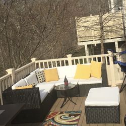 Patio-Deck 6 Person Sectional Sofa-White Cushions