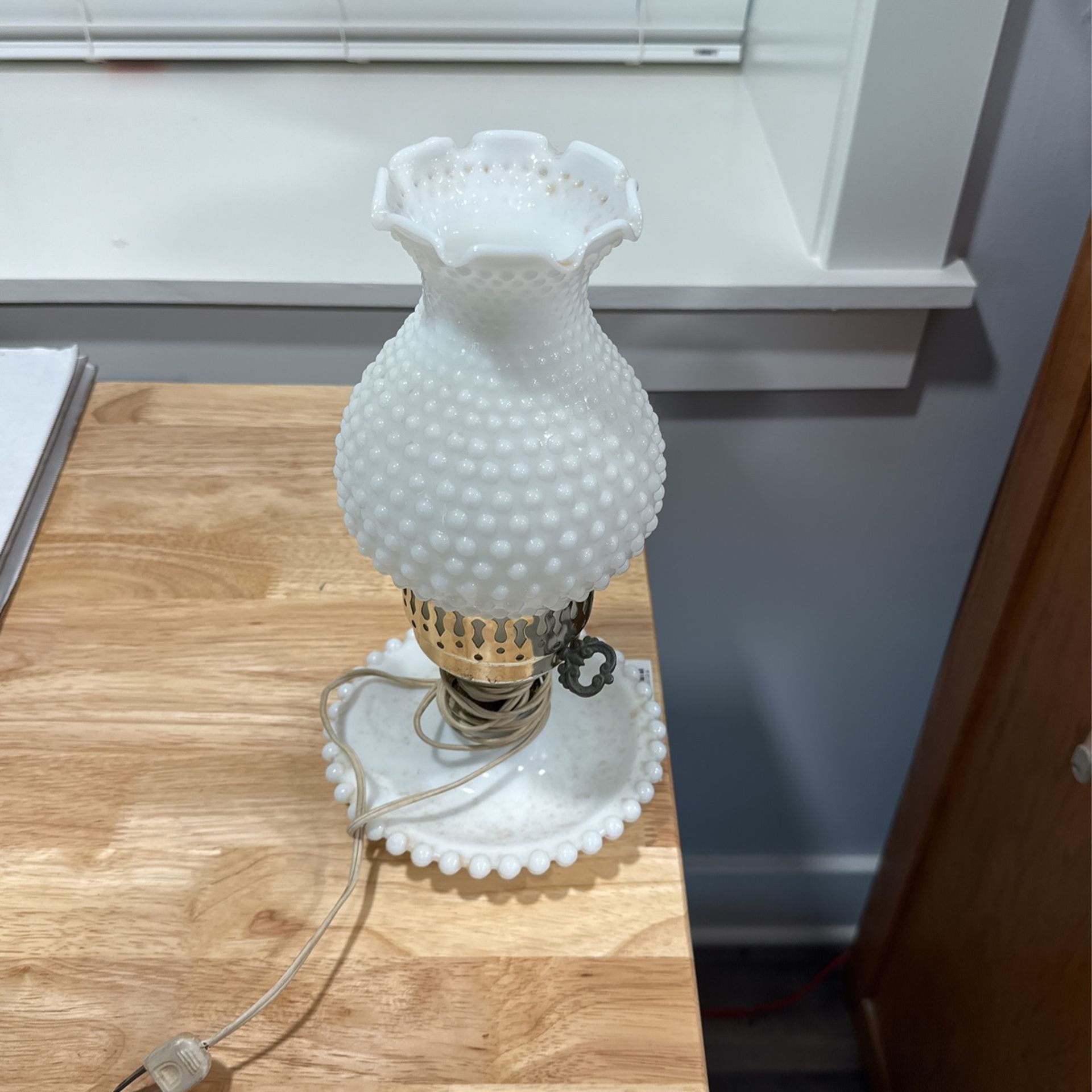 Milk Glass Hurricane Lamp - About 1950