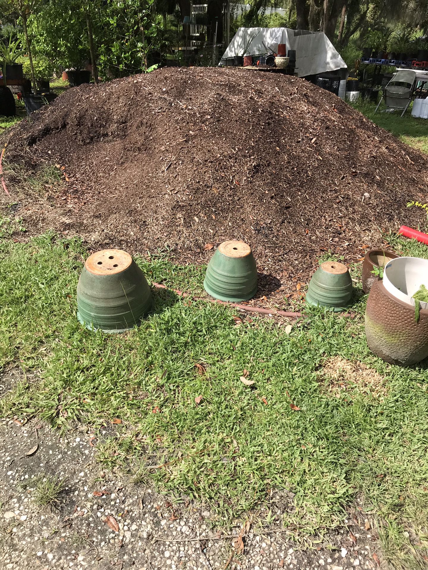 3 matching patio ceramic pots green