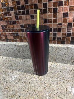 Stainless Steel Tumblers Set 710ml w/ Drink-Through Lid & Straw Red/Blue