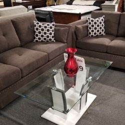 Brand New Brown Linen Sofa + Loveseat 2PCs Set