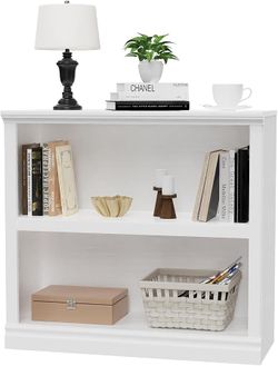 blini 2-Shelf White Bookcase Wooden Bookshelves 33in Wide Floor Standing Display Storage Shelves