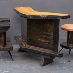 Wood Bar And Stools 