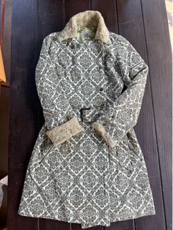 Urban Outfitters Wallpaper Coat Faux Fur Collar Belted Trench Coat Womens XS