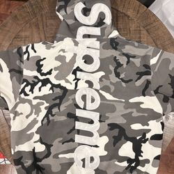 Size L Supreme Satin Applique Hooded Sweatshirt (SS26) Snow Camo