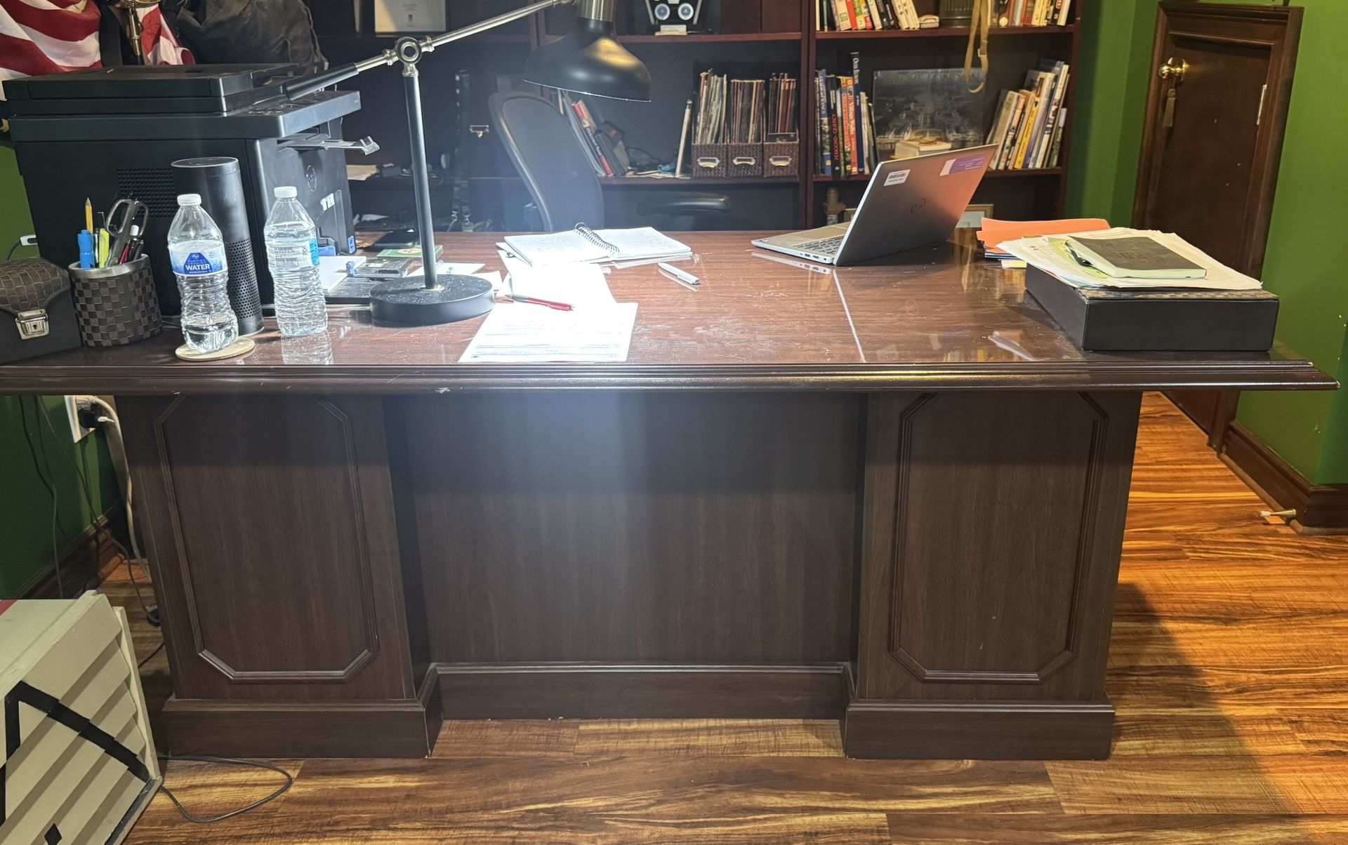 Executive Office Table, Cabinet With Hutch & Filing Cabinet- Set Of 3