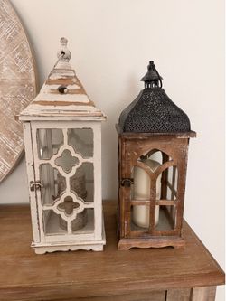 Set of 2 Rustic Farmhouse Decorative Lanterns with LED Candles