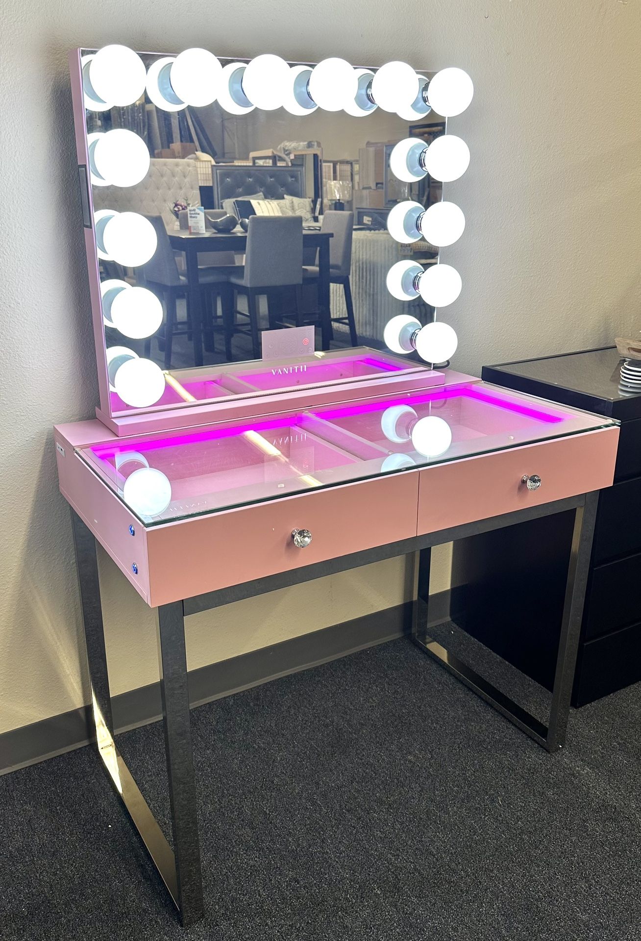 Pink Vanity Set - Hollywood Mirror W/ Bluetooth & LED Table