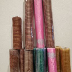 14 Burlap & Metallic Deco Mesh Ribbon Rolls For Crafts