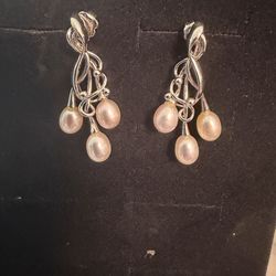 New genuine sterling silver stamped 925 and genuine pearl earrings 1.25 inches long