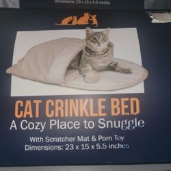 NEW CAT CRINKLE BED. COZY SNUGGLE WITH SCRATCH PAD AND POM POM TOY 