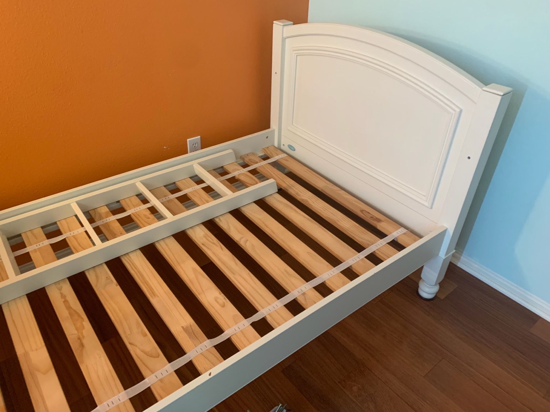 White solid wood twin bunk bed purchased from Costco
