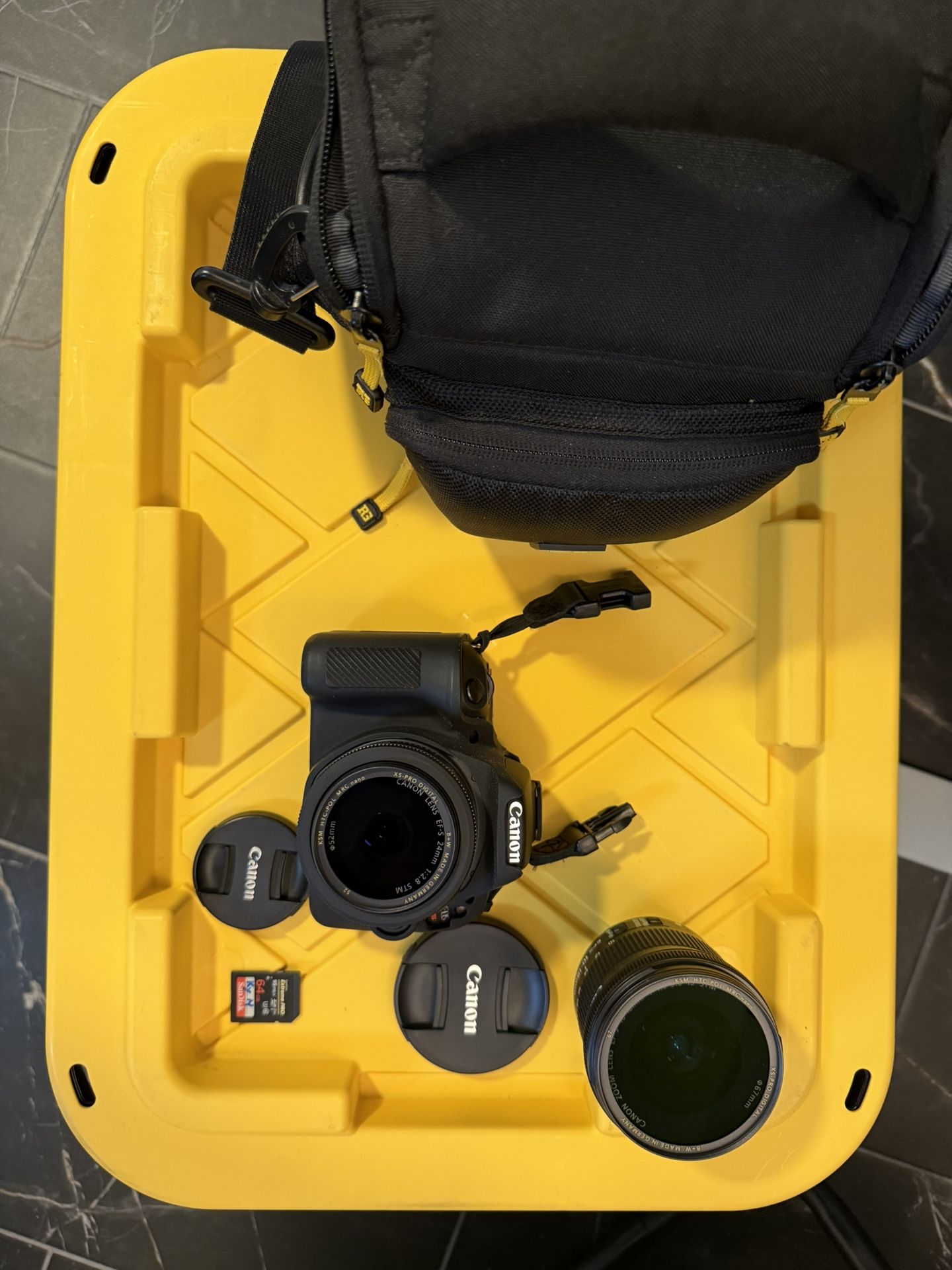 Canon SL2 with 2 lens, lens filter, 2 SD cards, OEM batteries, screen protector, and case (Like new) ($500)