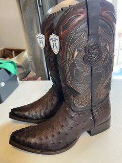 Size 9.5 Cowboy Boots Ostrich Snip Toe Faded Brown Color