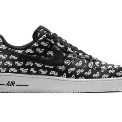 Nike Air Force 1 '07 QS Low All Over Logo Black Lightly Used Size 12
