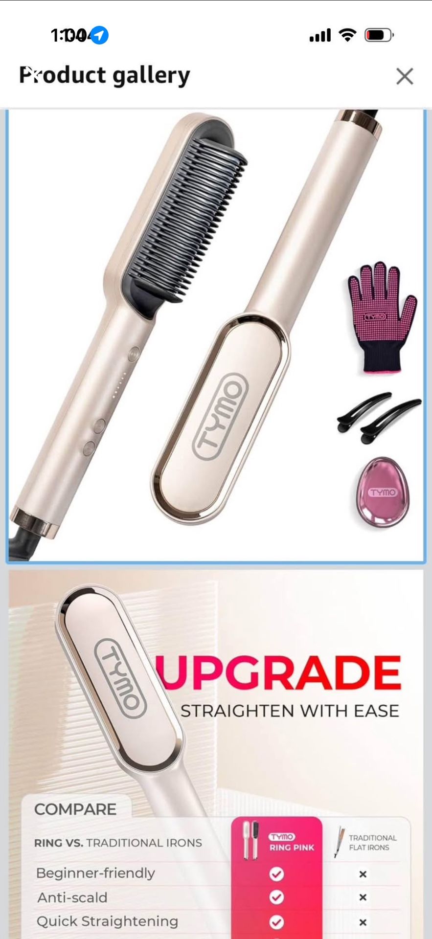 Hair Straightener Brush, Ring Hair Straightener Comb Straightening Brush for Women with 5 Temps