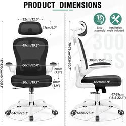 Office Chair, Ergonomic Office Chair with 3D Lumbar Support 3D Headrest, Comfy High Back Home Office Desk Chairs, Breathable Mesh Computer Chair with 