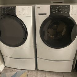 Kenmore Elite Washer and Dryer on Drawered Risers