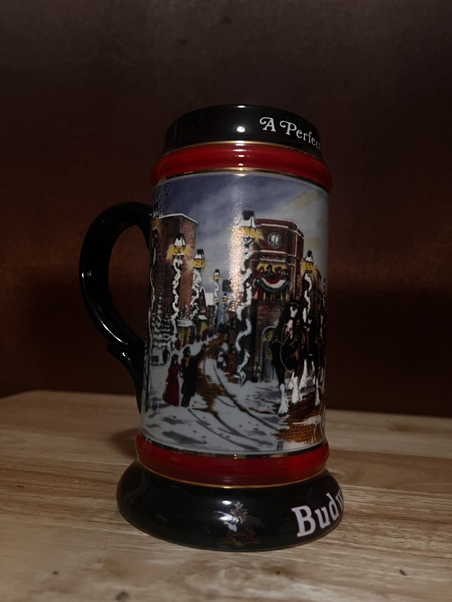 1992 Budweiser Holiday Beer Stein Mug "A Perfect Christmas" Clydesdale Horses