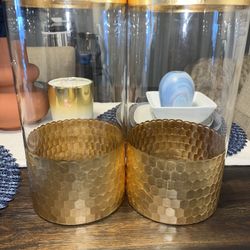 2 Gold Glass Candle holders Or Vase